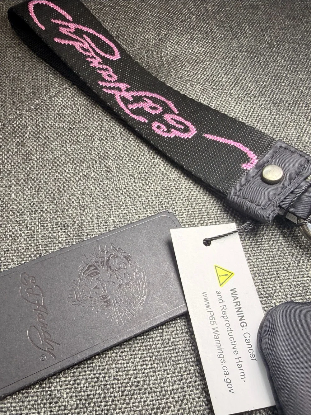 Ed Hardy Black and Pink Leopard Skull Wristlet Key & Card Holder